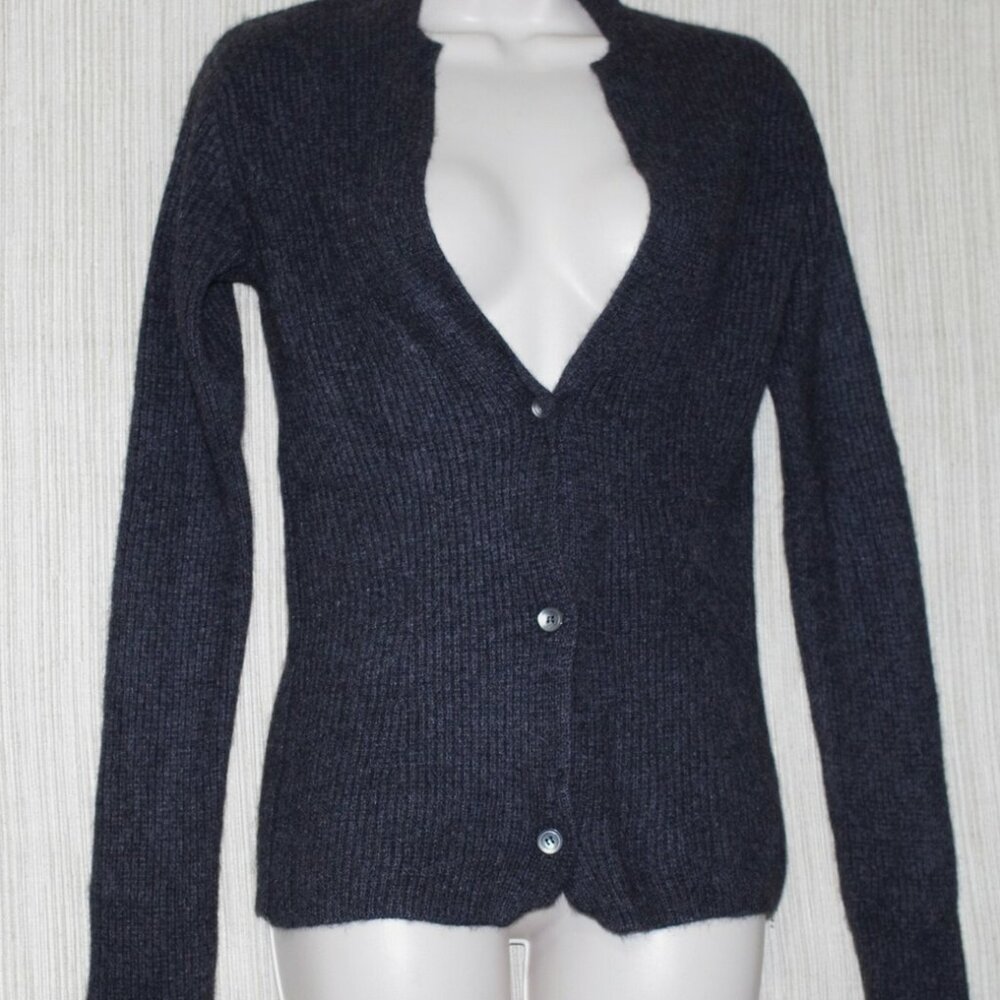 Frisson Gray 2 ply Mongolian cashmere ribbed Cardigan Sweater size S